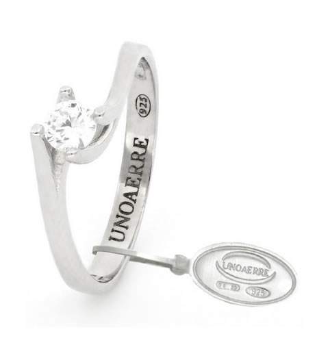 Mini Solitaire Ring in White Silver - Unoaerre - 925 Silver
