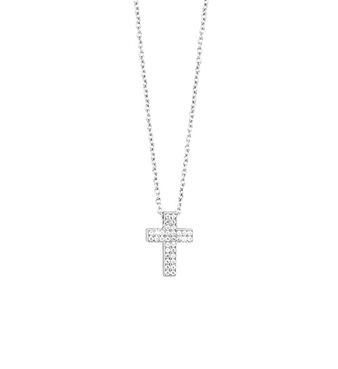 Collana donna in argento con ciondolo a croce in pavé di zirconi