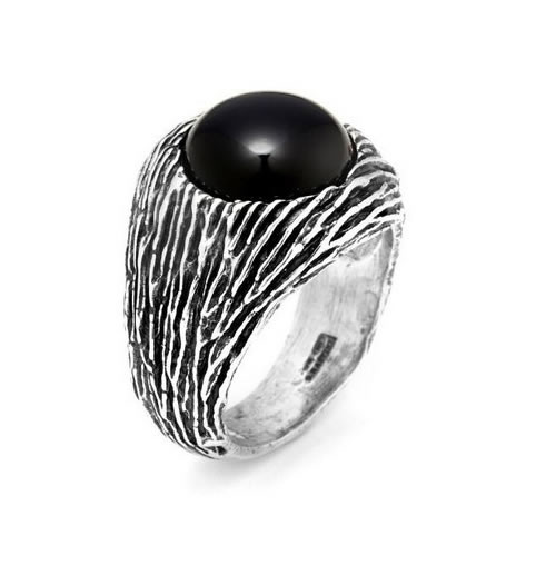 Giovanni Raspini silver and scratched onyx man ring diameter 20