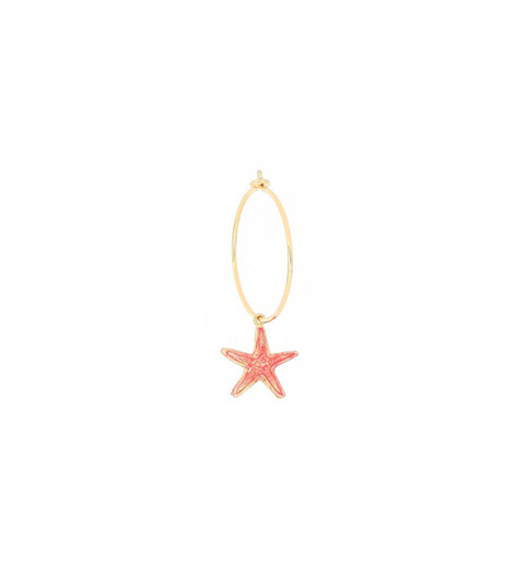 Orecchino a cerchio in argento color oro stella marina rossa